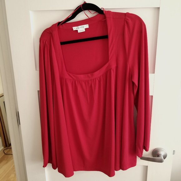 Square-Neck Knit Top With Bubble Sleeves - Picture 1 of 2